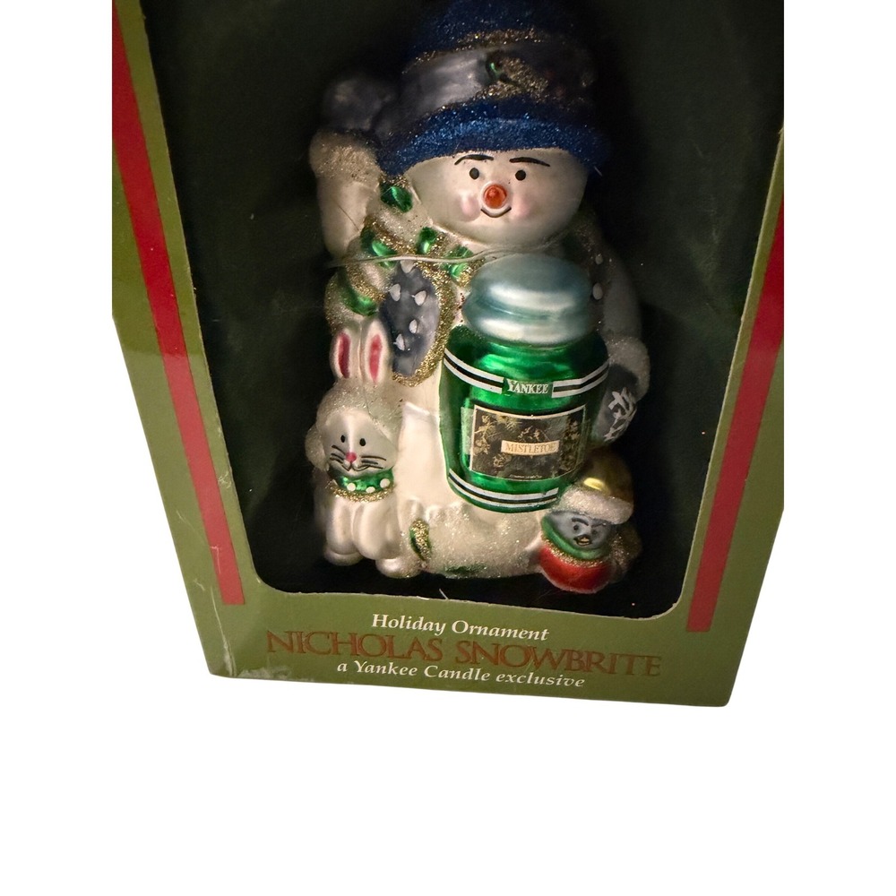 Yankee‎ Candle Nicholas Snowbrite Glass Ornament Margaret Cobane Snowman Bunny - Picture 2 of 6